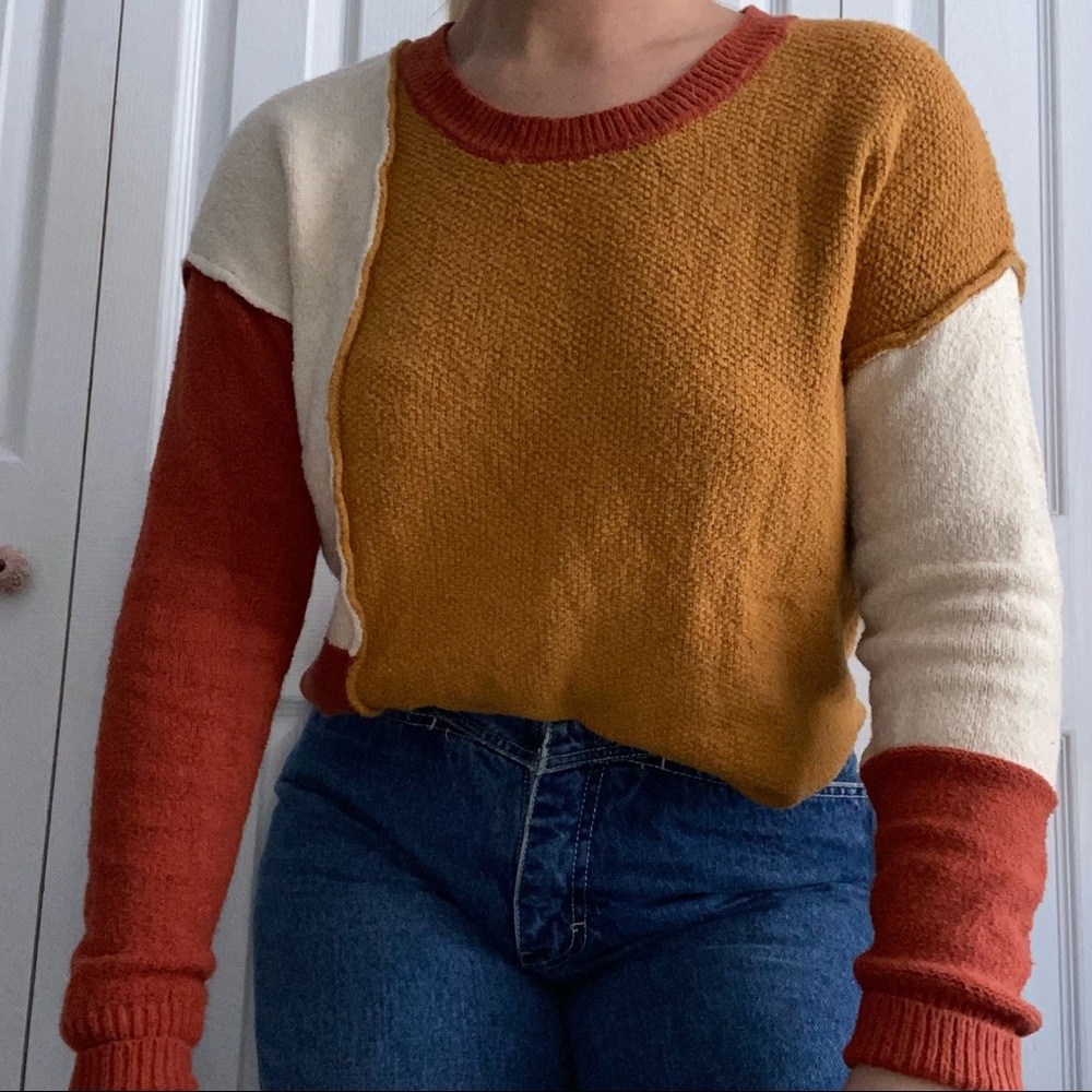 Asymmetrical Patchwork Cropped Sweater - image 1